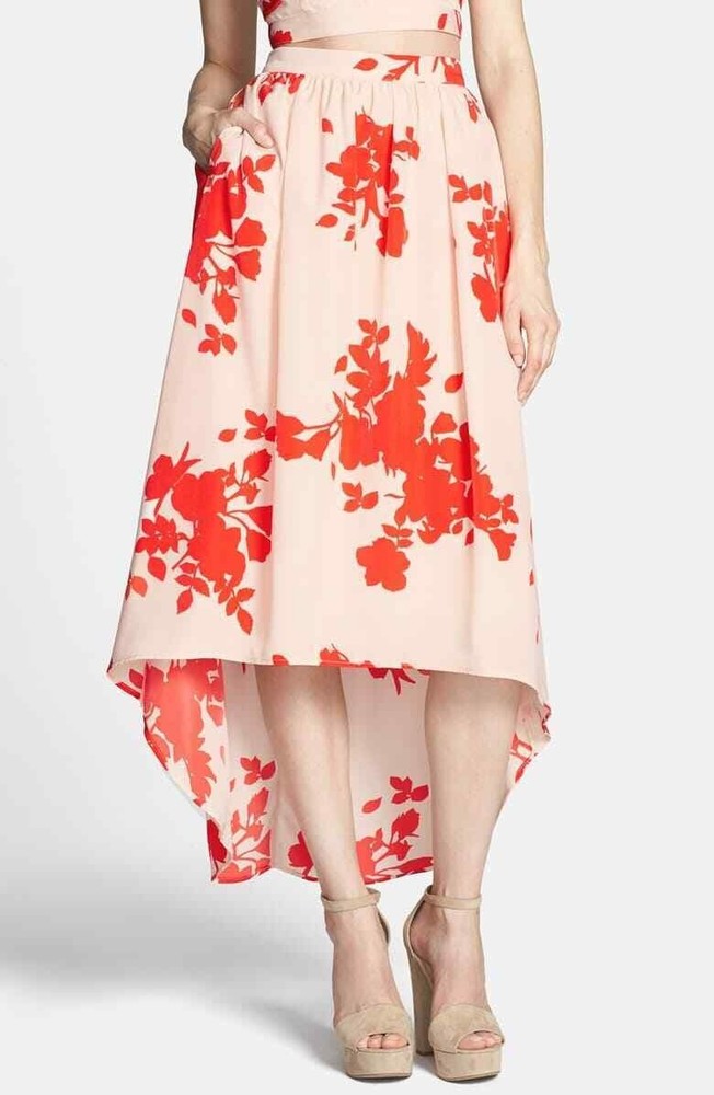 Rules Of Etiquette Nordstrom Full Midi Skirt Sz S M Floral Ivory Orange  B29
